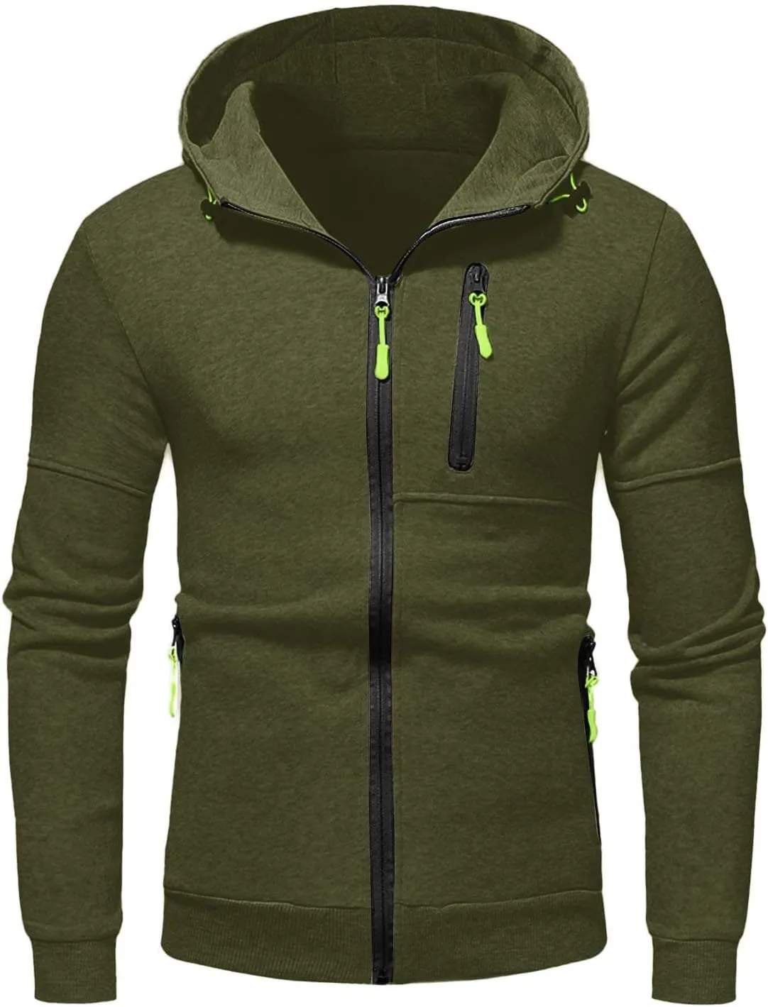Hoodies for Men Zip Up, Mens Zip Up Hoodies Solid Color Hooded Slim Fit Long Sleeve Lightweight Sweatshirt With Kanga Pocket