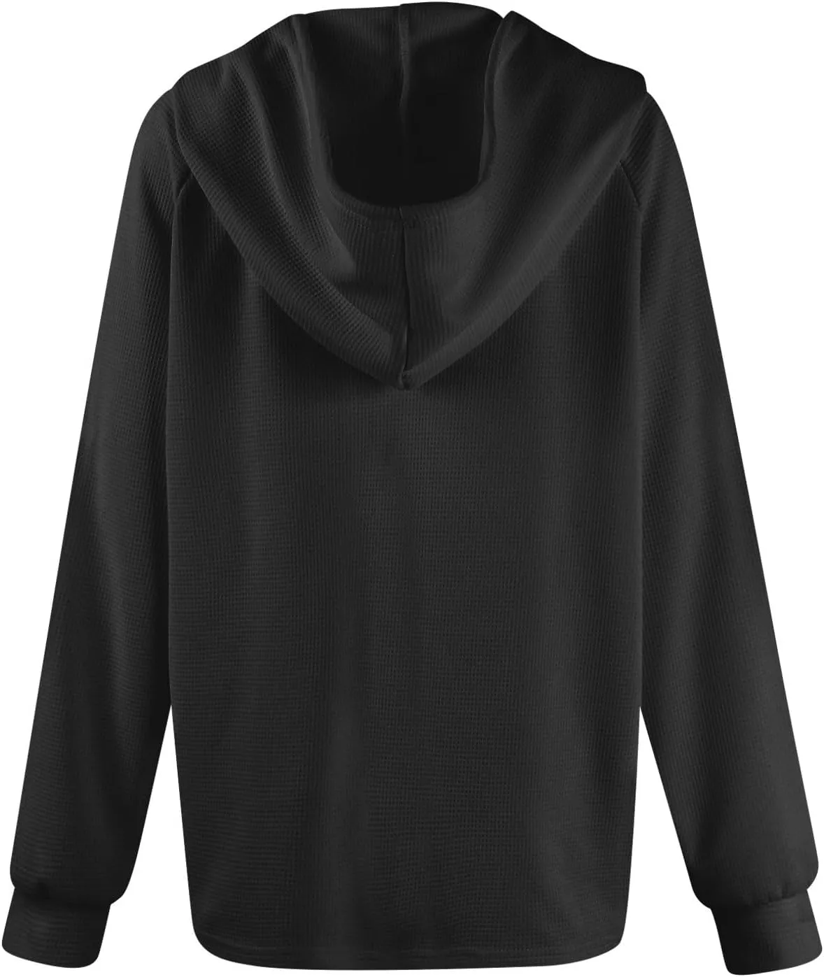 Hoodies For Women Button Henley V Neck Sweatshirt Waffle Knit Drawstring Cute Hoodies Fall Solid Long Sleeve Pullover