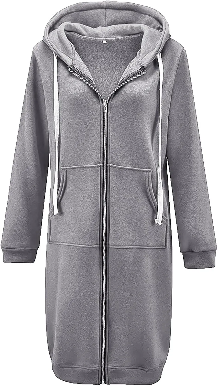 Hoodies for Women Casual Full Zip Up Hoodie Comfortable Womens Long Hoodies Fashion Sweatshirt Thermal Hoodie Zip Up Coat