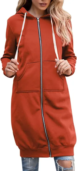 Hoodies for Women Casual Full Zip Up Hoodie Comfortable Womens Long Hoodies Fashion Sweatshirt Thermal Hoodie Zip Up Coat
