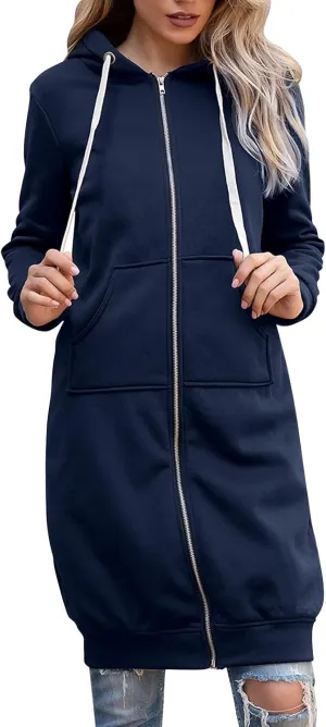 Hoodies for Women Casual Full Zip Up Hoodie Comfortable Womens Long Hoodies Fashion Sweatshirt Thermal Hoodie Zip Up Coat