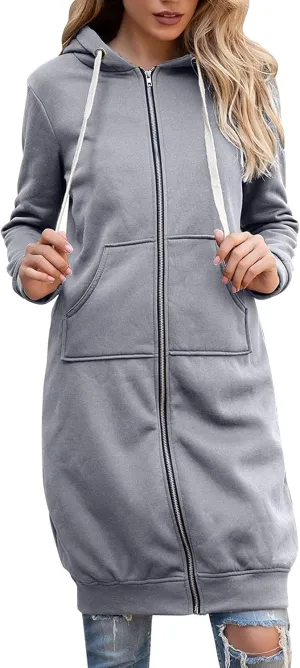 Hoodies for Women Casual Full Zip Up Hoodie Comfortable Womens Long Hoodies Fashion Sweatshirt Thermal Hoodie Zip Up Coat