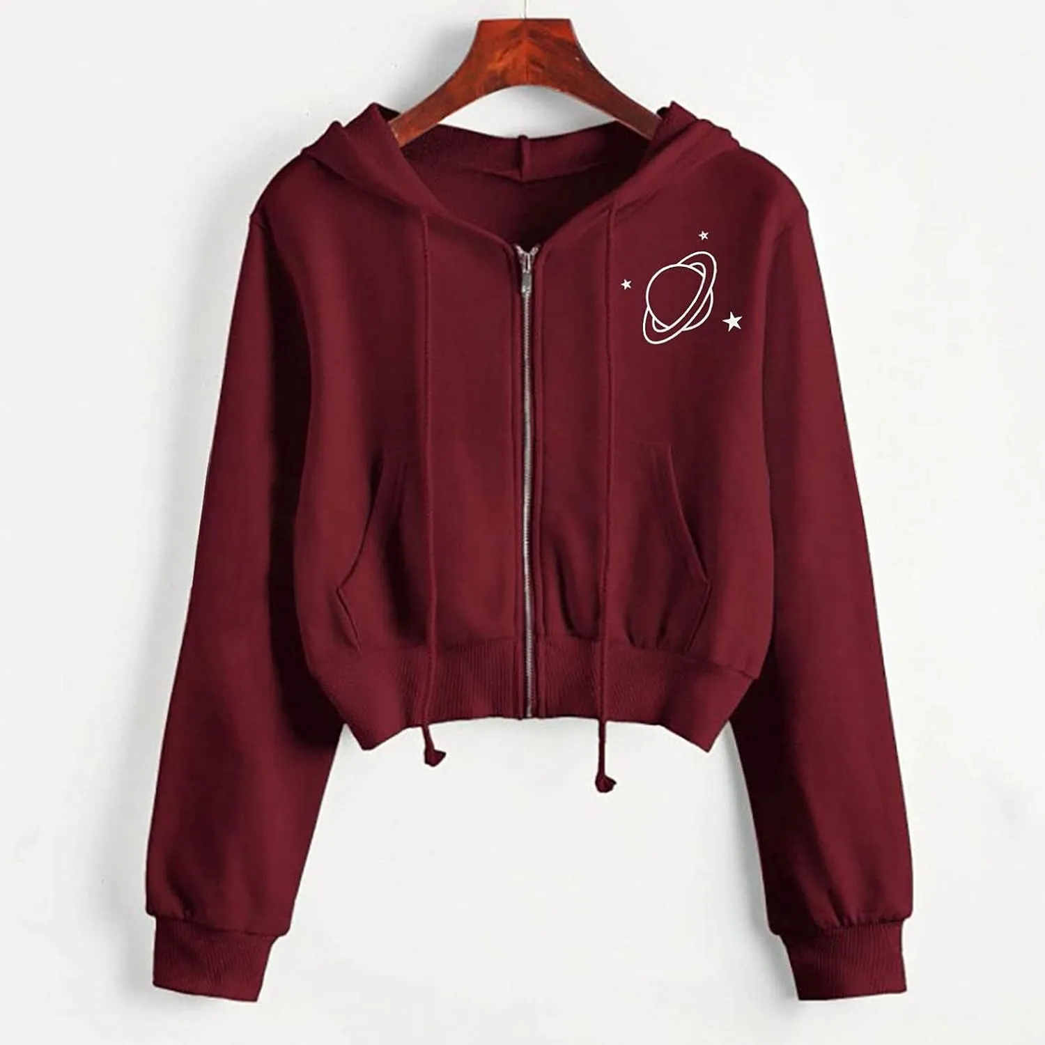 Hoodies for Women Cropped, Women's Zip up Long Sleeve Crop Top Hoodies Casual Drawstring Hooded Sweatshirts