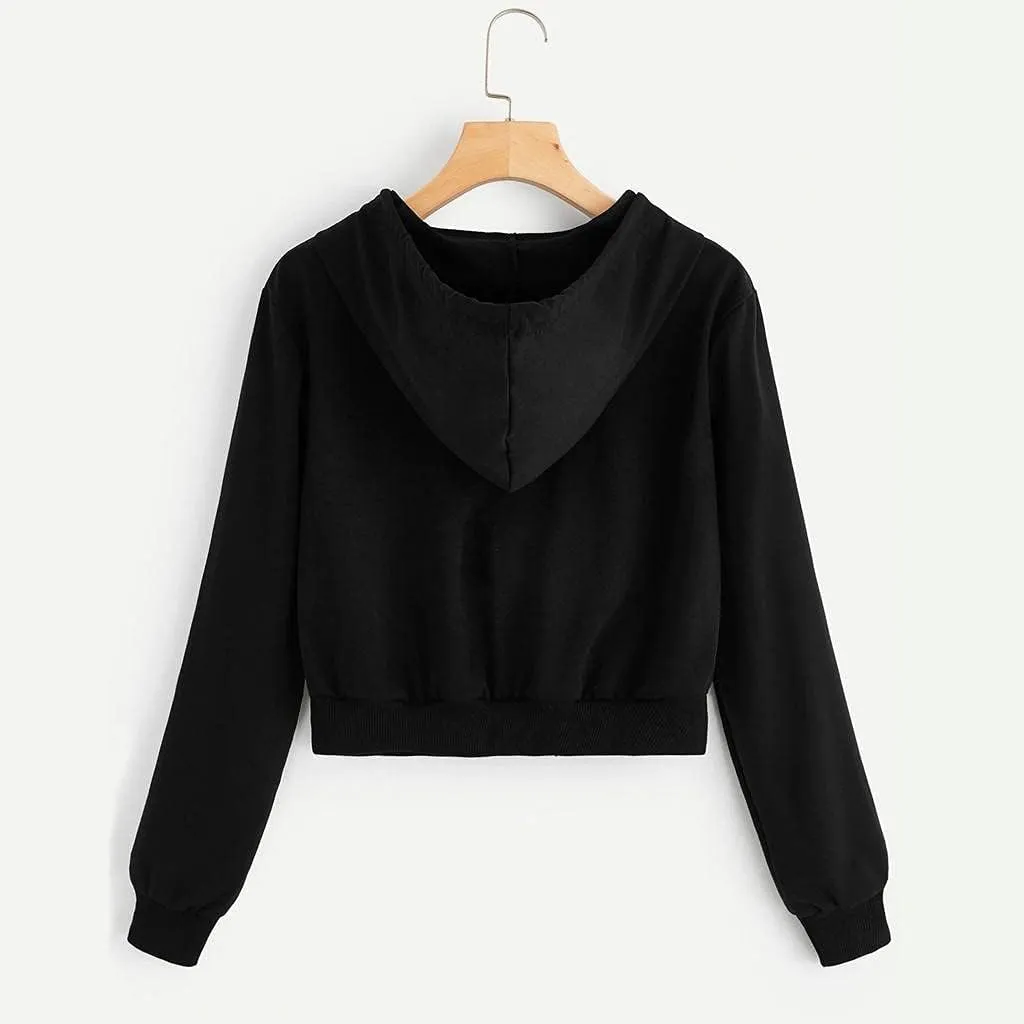 Hoodies for Women Cropped, Women's Zip up Long Sleeve Crop Top Hoodies Casual Drawstring Hooded Sweatshirts