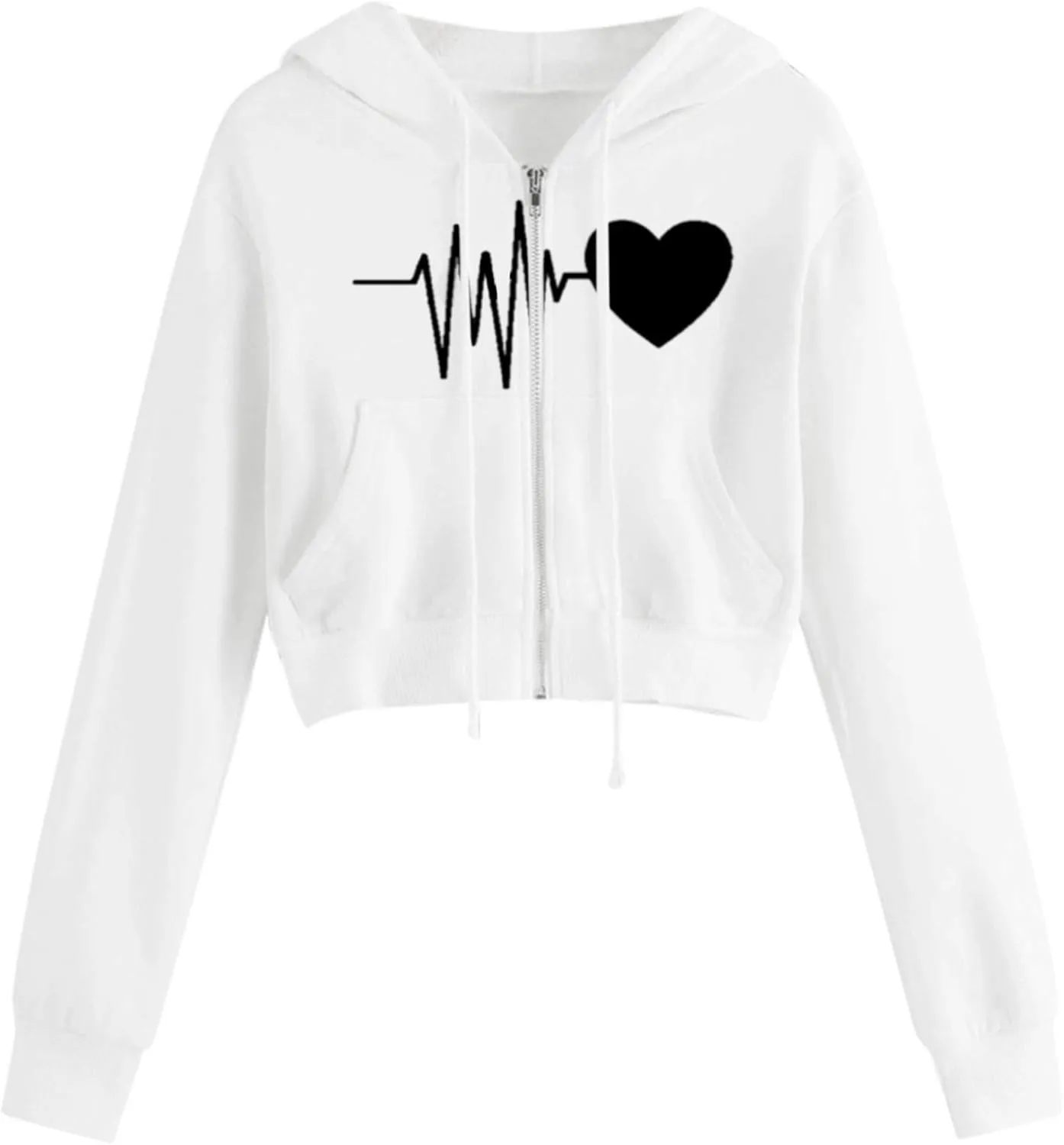 Hoodies for Women Cropped, Women's Zip up Long Sleeve Crop Top Hoodies Casual Drawstring Hooded Sweatshirts