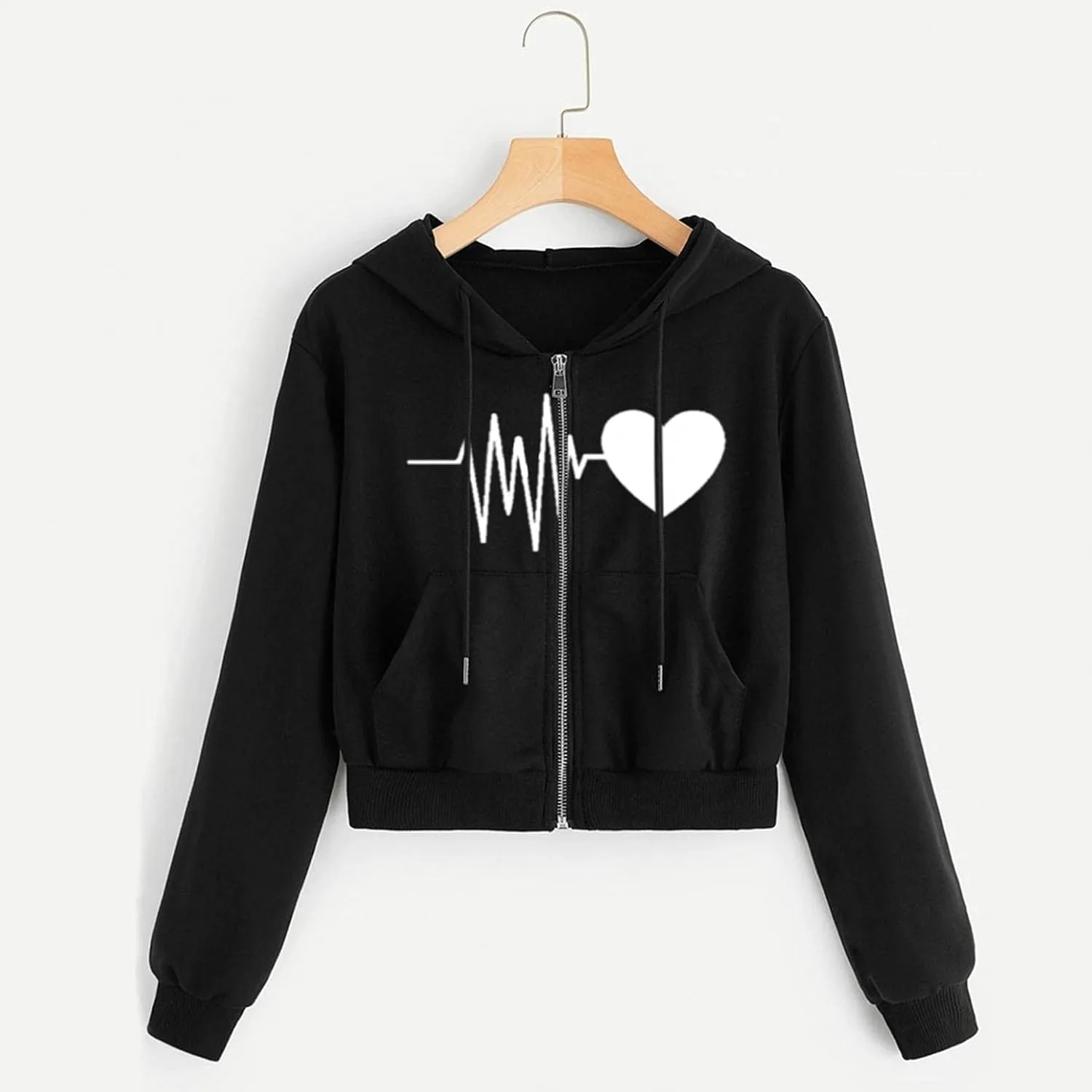 Hoodies for Women Cropped, Women's Zip up Long Sleeve Crop Top Hoodies Casual Drawstring Hooded Sweatshirts
