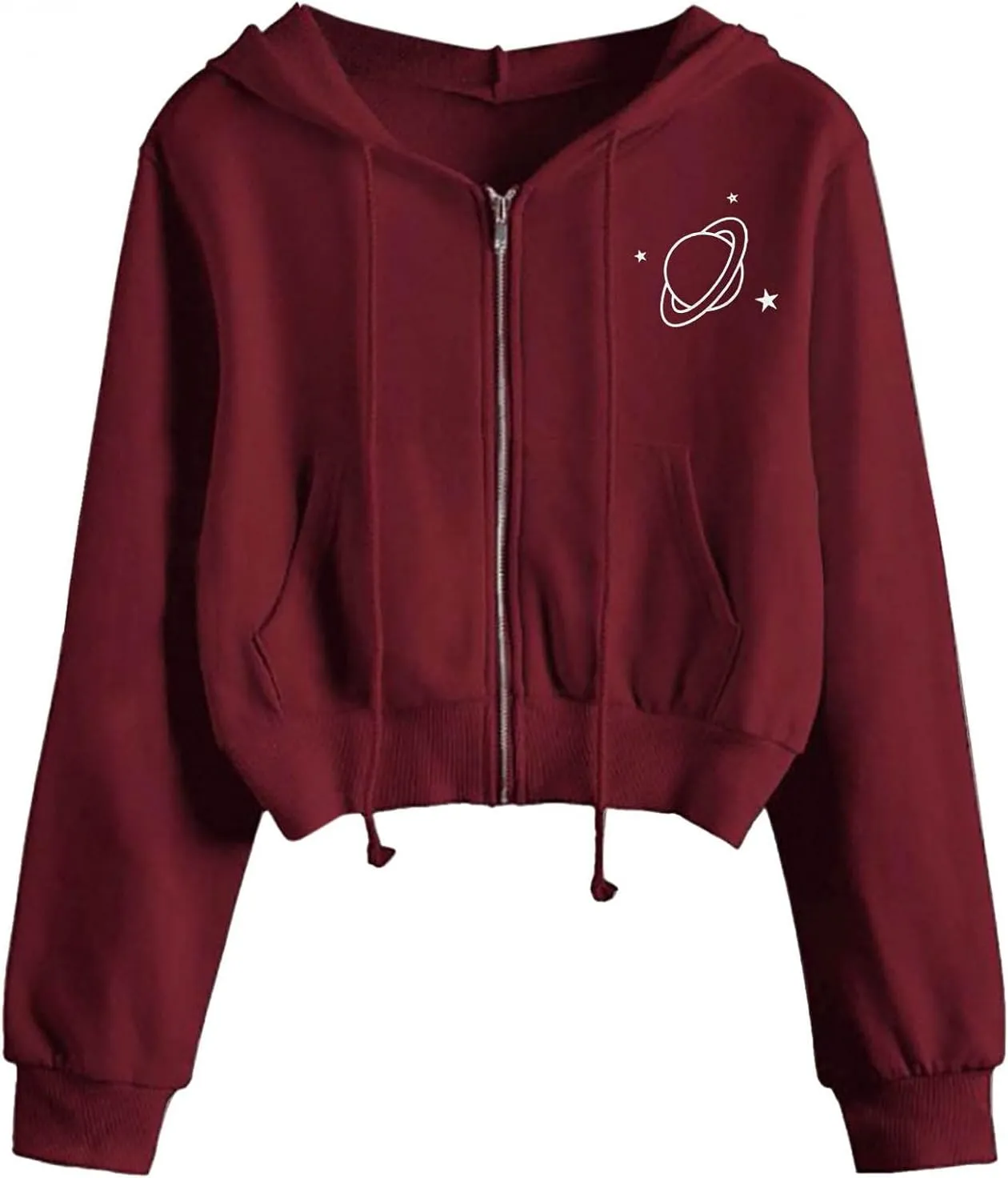 Hoodies for Women Cropped, Women's Zip up Long Sleeve Crop Top Hoodies Casual Drawstring Hooded Sweatshirts