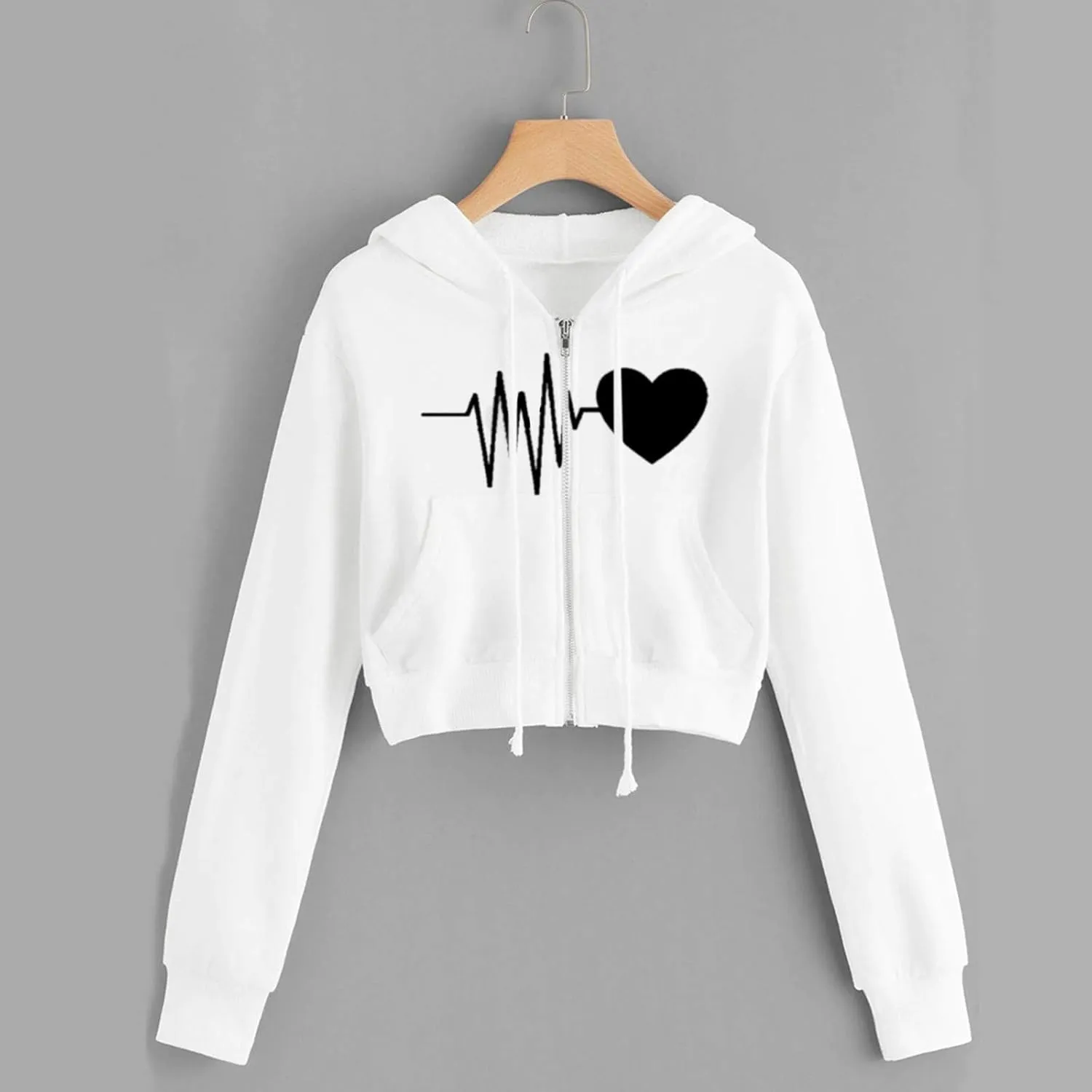 Hoodies for Women Cropped, Women's Zip up Long Sleeve Crop Top Hoodies Casual Drawstring Hooded Sweatshirts