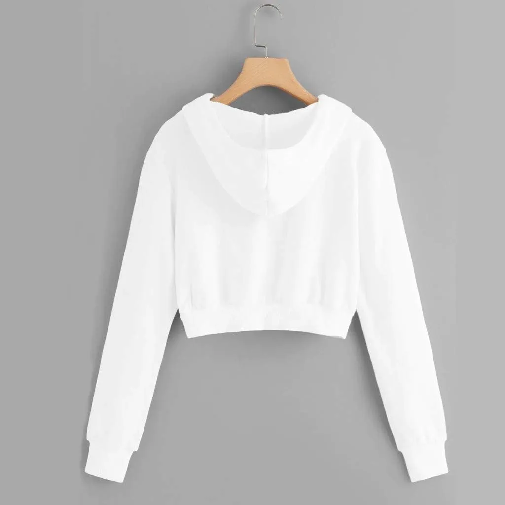 Hoodies for Women Cropped, Women's Zip up Long Sleeve Crop Top Hoodies Casual Drawstring Hooded Sweatshirts