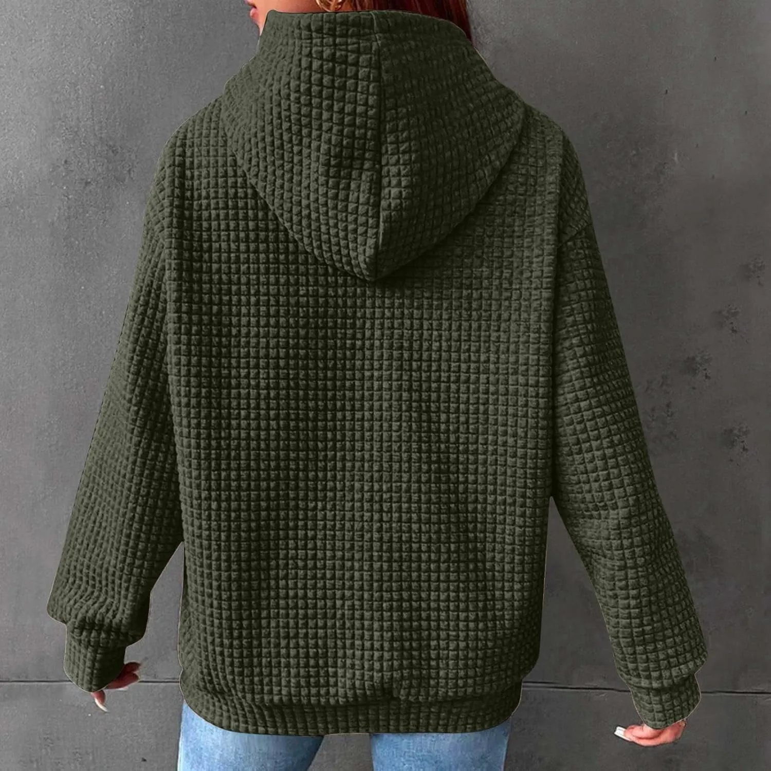 Hoodies for Women Trendy Waffle Knit Drawstring Pullover Loose Fit Casual Cute Sweatshirts Fall Fashion 2024