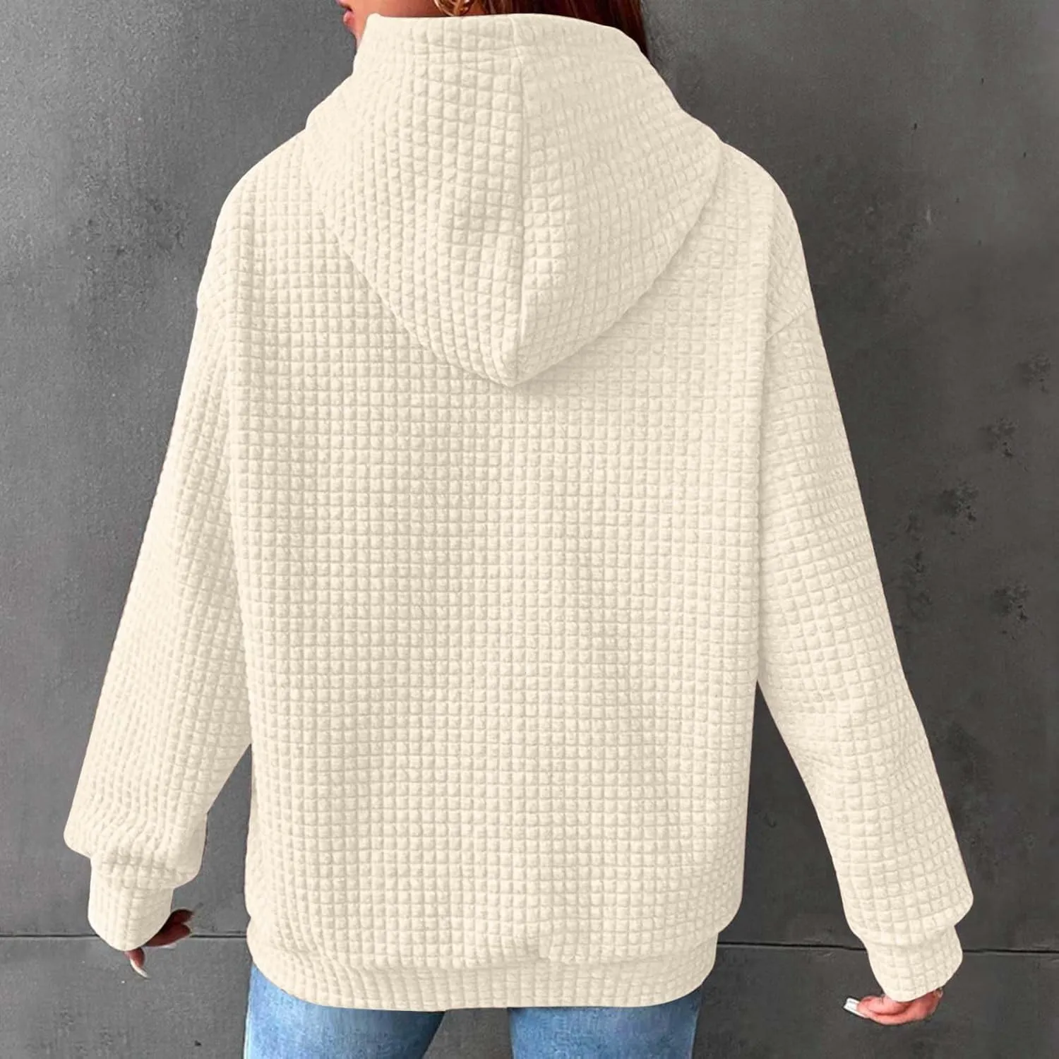 Hoodies for Women Trendy Waffle Knit Drawstring Pullover Loose Fit Casual Cute Sweatshirts Fall Fashion 2024