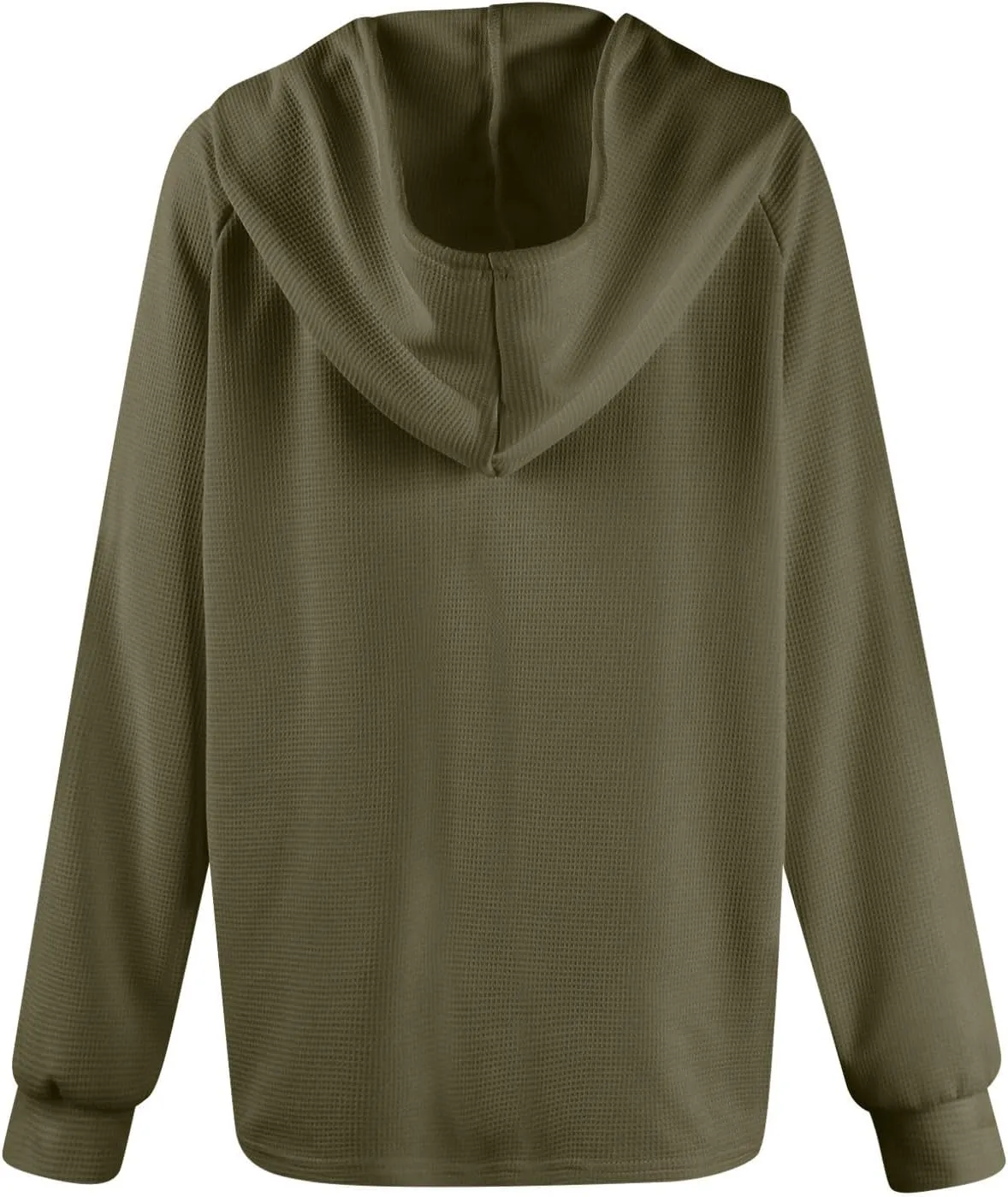 Hoodies For Women Waffle Knit Fall Sweatshirt Hoodie Button Henley V Neck Shirts Long Sleeve Solid Drawstring Pullover