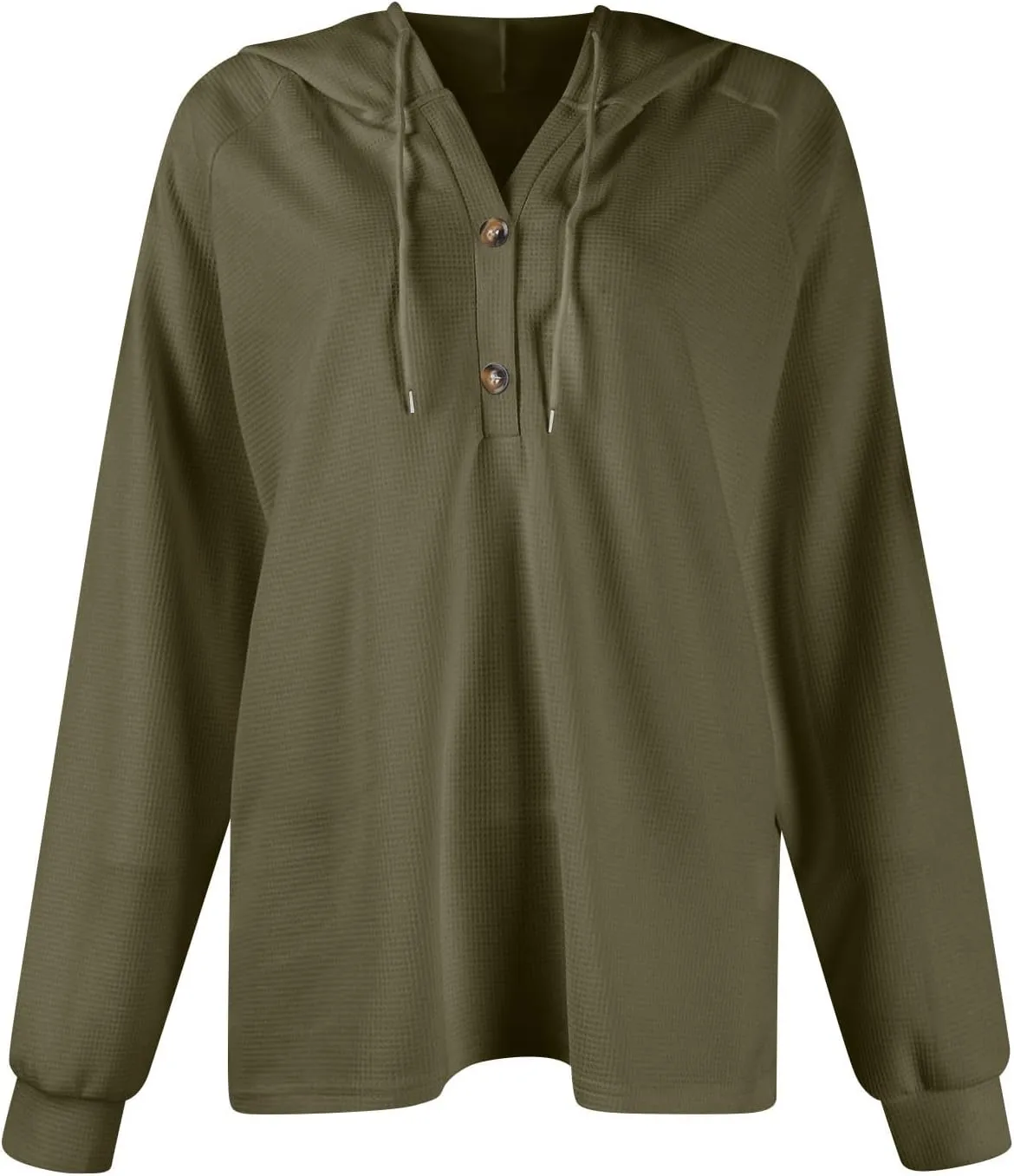 Hoodies For Women Waffle Knit Fall Sweatshirt Hoodie Button Henley V Neck Shirts Long Sleeve Solid Drawstring Pullover
