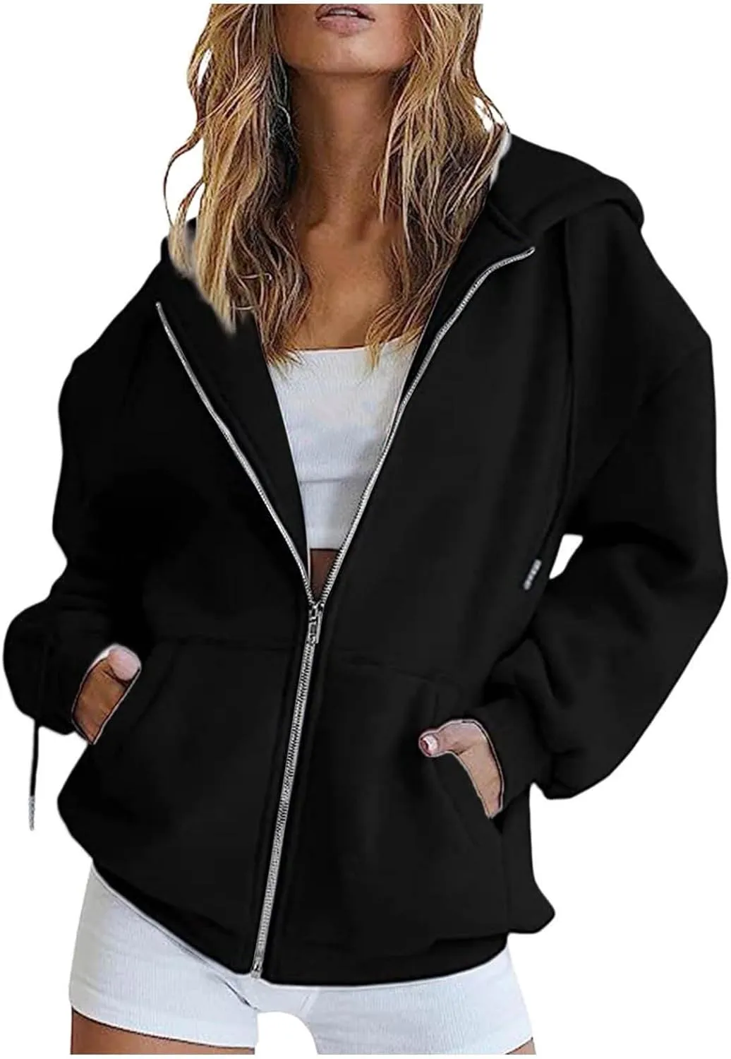 Hoodies for Women Women's Zip Up Y2K Hoodies Casual Long Sleeve Track Jackets With Pockets Drawstring Zip Up Cute