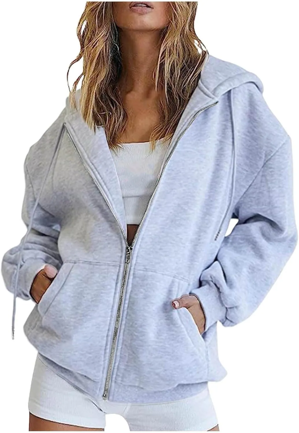 Hoodies for Women Women's Zip Up Y2K Hoodies Casual Long Sleeve Track Jackets With Pockets Drawstring Zip Up Cute