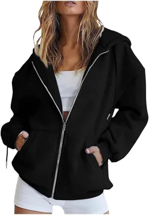 Hoodies for Women Women's Zip Up Y2K Hoodies Casual Long Sleeve Track Jackets With Pockets Drawstring Zip Up Cute