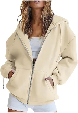Hoodies for Women Women's Zip Up Y2K Hoodies Casual Long Sleeve Track Jackets With Pockets Drawstring Zip Up Cute