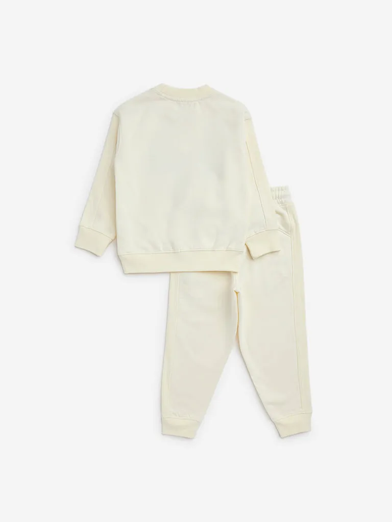 HOP Kids Light Yellow Text Print Sweatshirt & Pants Set