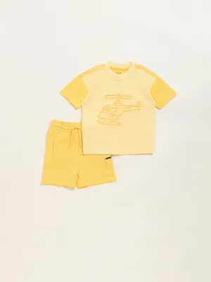 HOP Kids Yellow Printed T-Shirt and Shorts Set