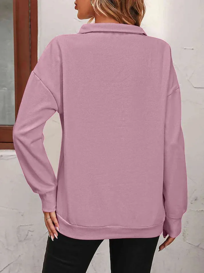 ⏰Hot Sale-Women's Zip-Up Dropped Shoulder Sweatshirt