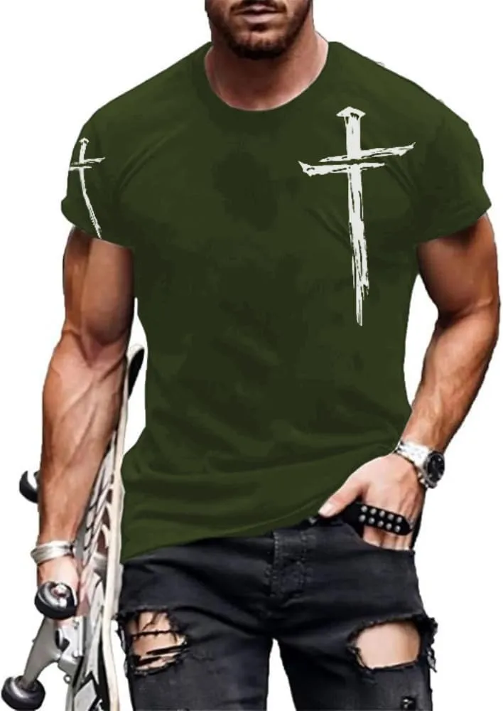 HOTYD Mens Graphic T-Shirts Jesus Cross Vintage Print Casual Faith T-Shirts Summer Short Sleeve Crew Neck Christian Tops