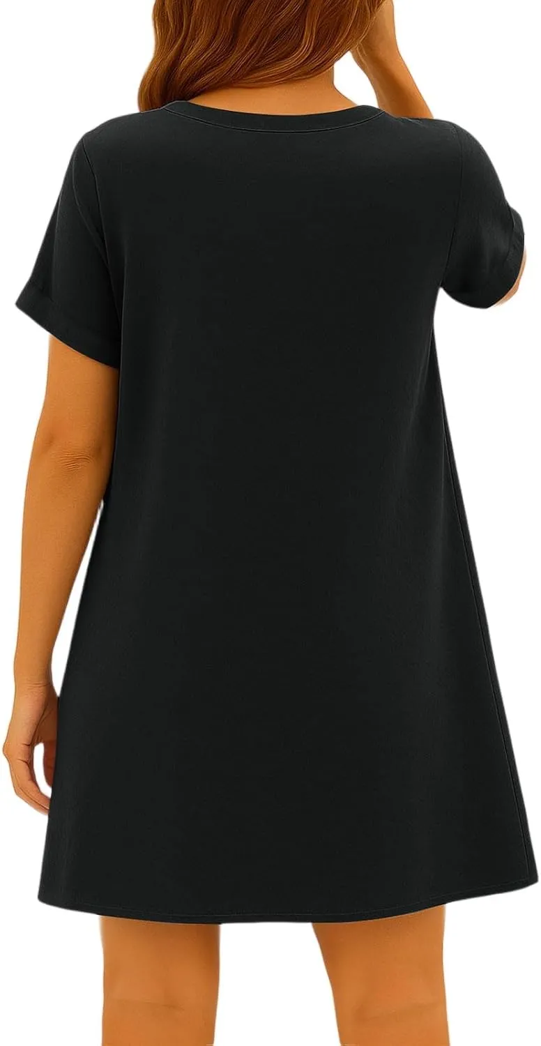 HXHYQKP Summer Linen Dress for Women Trendy Roll Up Short Sleeve Tshirts Button Down Plus Size Cotton Linen Shirt Dresses