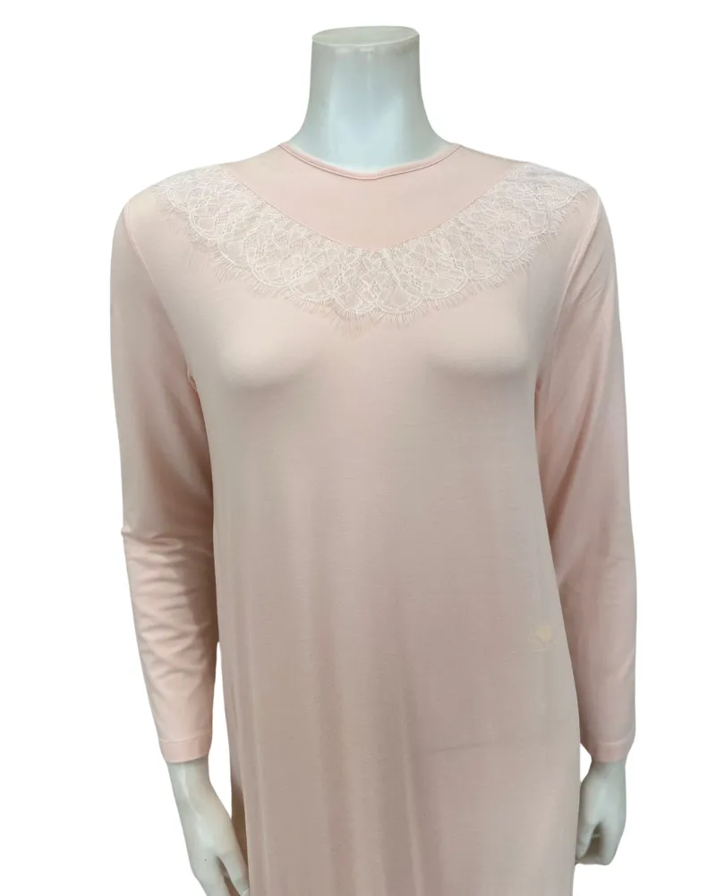 Iora Lingerie Rose Peach Lace Collar Pull On Modal Nightgown