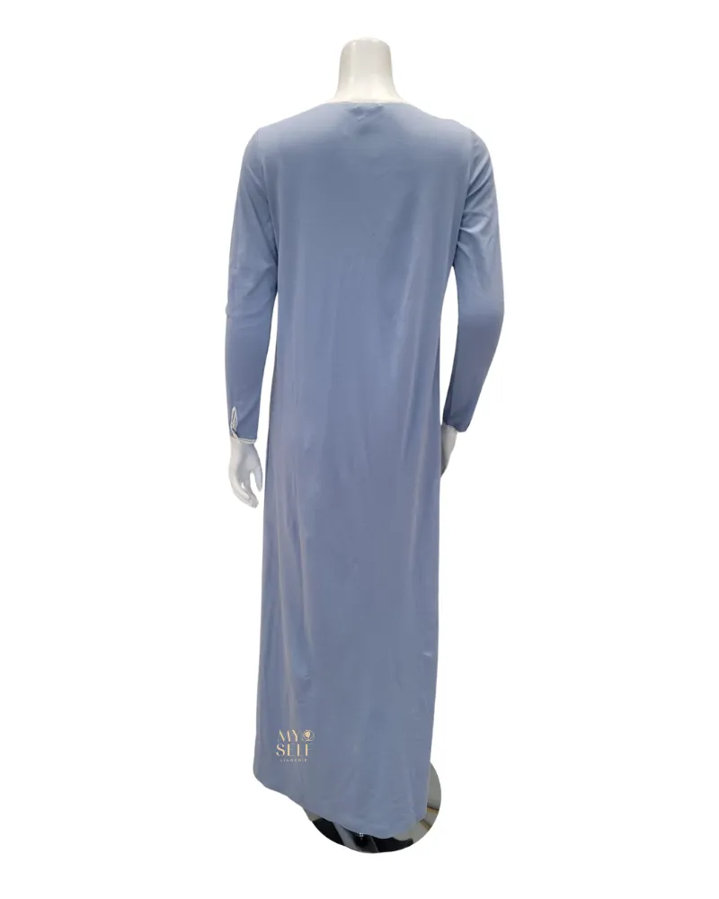 Iora Lingerie V Neck Lace Trim Baby Blue 100% Supima Cotton Nightgown