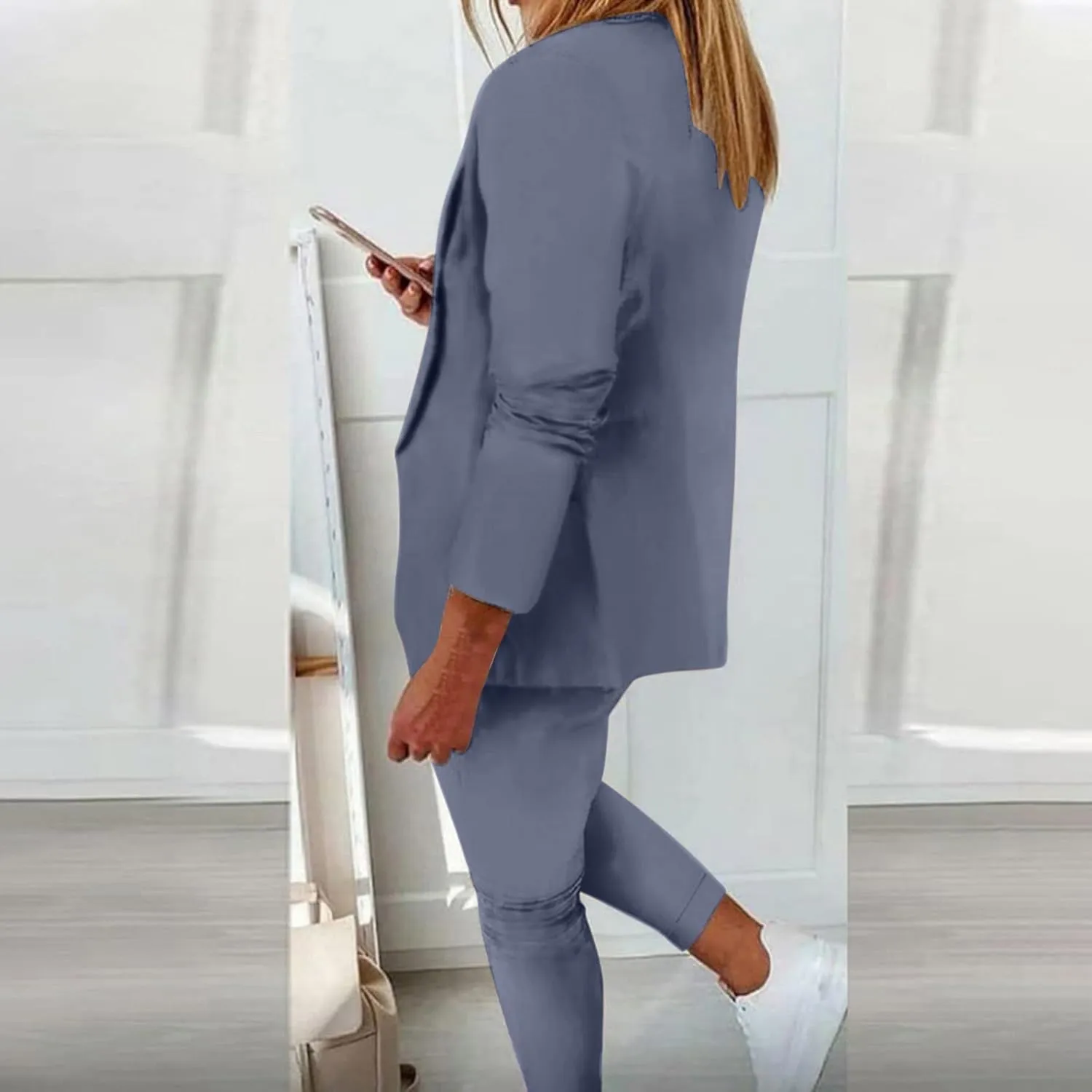 JEGULV Blazer Sets Women 2 Piece Outfits Formal Solid Long Sleeve Blazer and Pants Business Office Suit Sets for Work/Daily