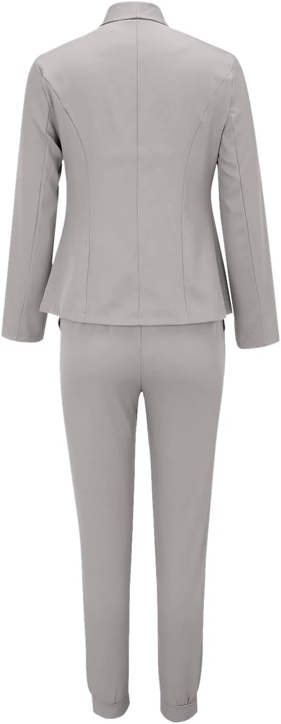 JEGULV Blazer Sets Women 2 Piece Outfits Formal Solid Long Sleeve Blazer and Pants Business Office Suit Sets for Work/Daily