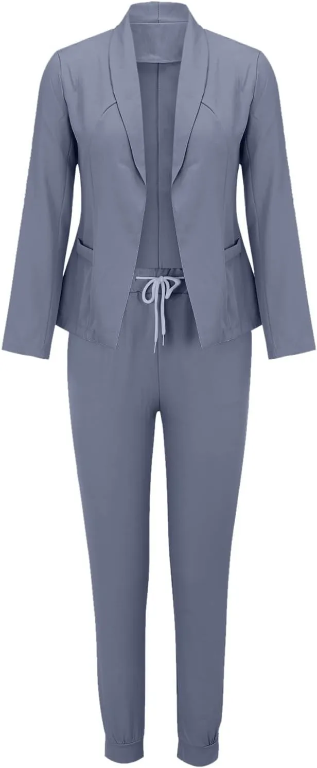 JEGULV Blazer Sets Women 2 Piece Outfits Formal Solid Long Sleeve Blazer and Pants Business Office Suit Sets for Work/Daily