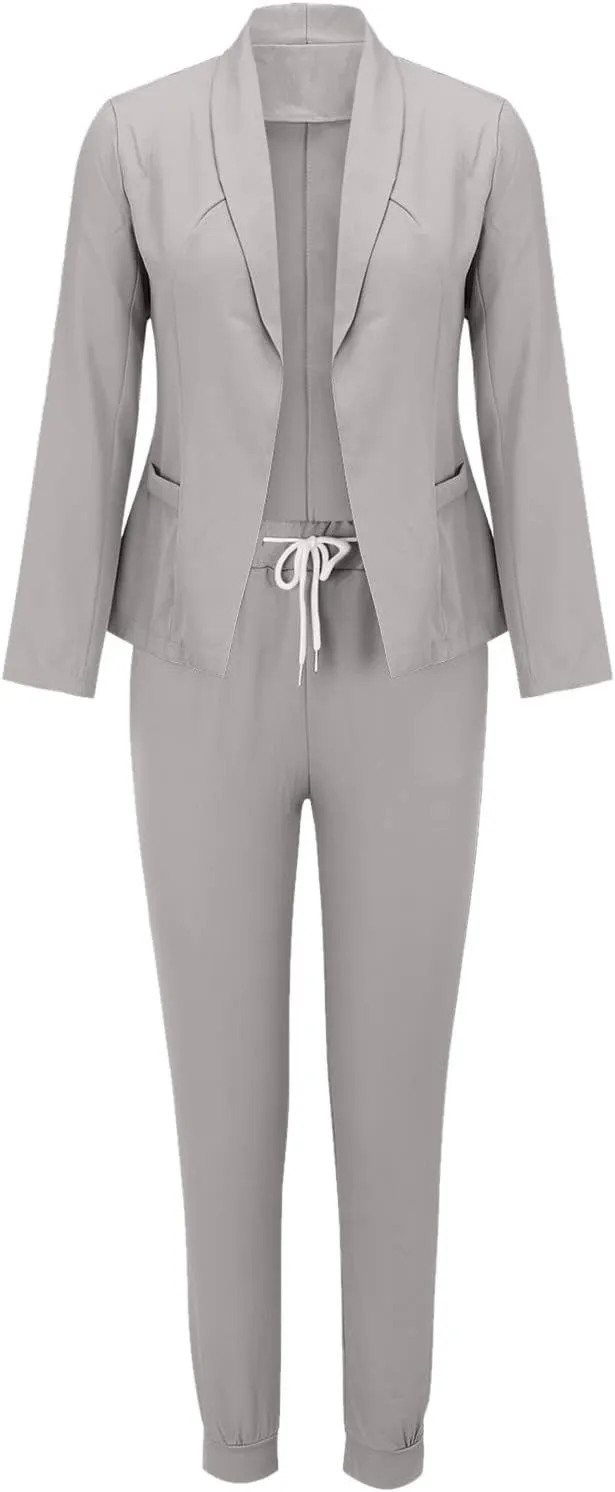 JEGULV Blazer Sets Women 2 Piece Outfits Formal Solid Long Sleeve Blazer and Pants Business Office Suit Sets for Work/Daily