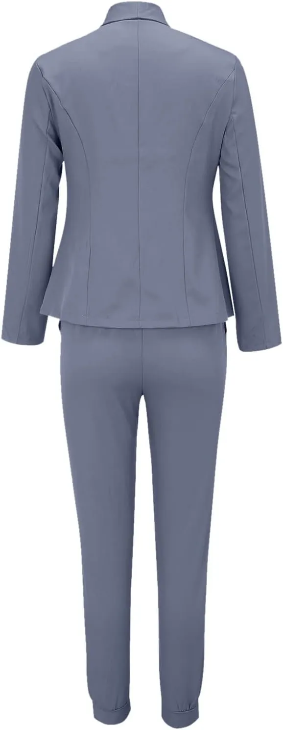 JEGULV Blazer Sets Women 2 Piece Outfits Formal Solid Long Sleeve Blazer and Pants Business Office Suit Sets for Work/Daily