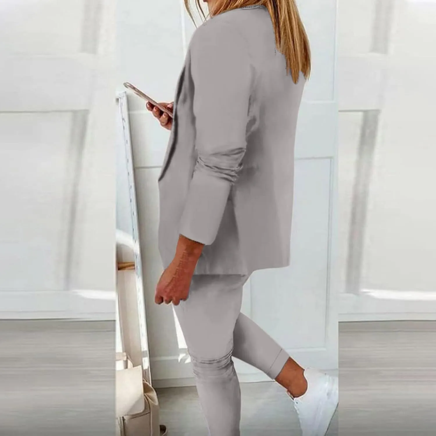 JEGULV Blazer Sets Women 2 Piece Outfits Formal Solid Long Sleeve Blazer and Pants Business Office Suit Sets for Work/Daily