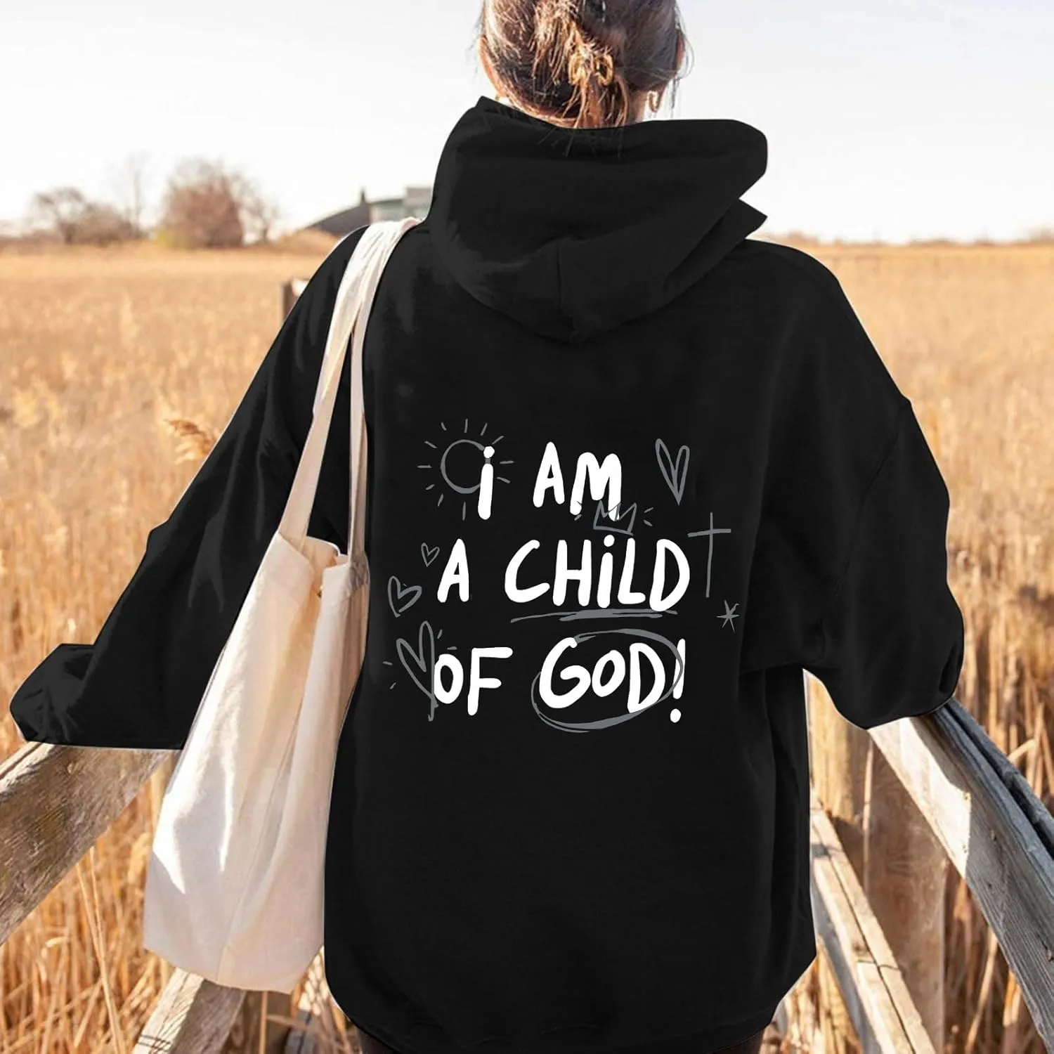 Jesus Hoodies for Women Teen Girls I AM A Child of GOD Graphic Oversized Long Sleeve Christian Sweatshirts Trendy Y2K Sweater