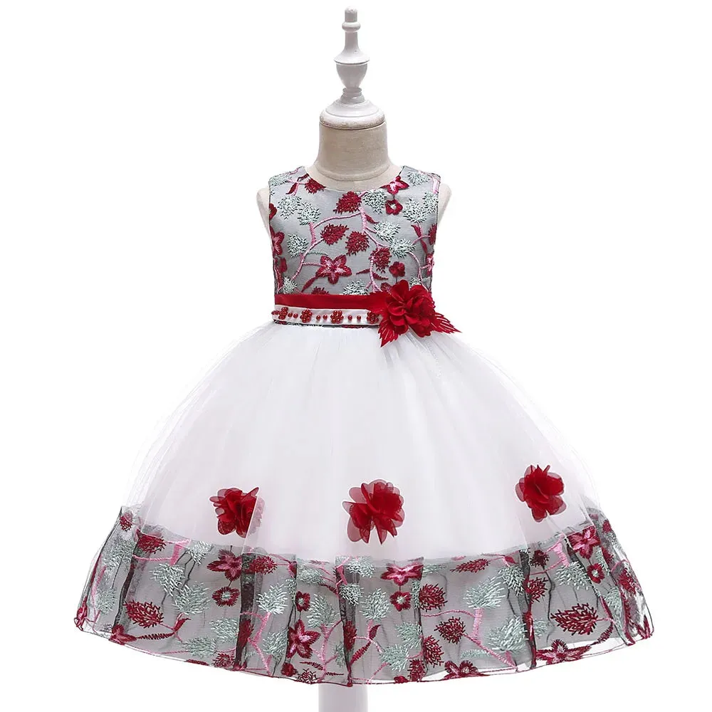 Kids Girl Flower Embroidery Summer Birthday Party Dresses