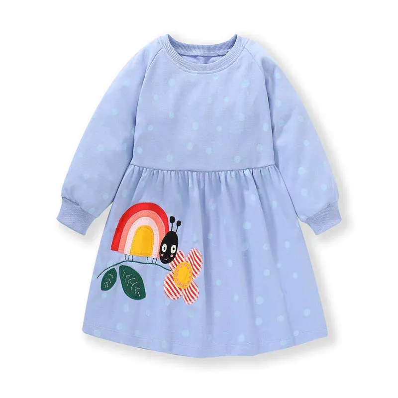 Kids Girls Long Sleeve Floral Warm Princess Dresses