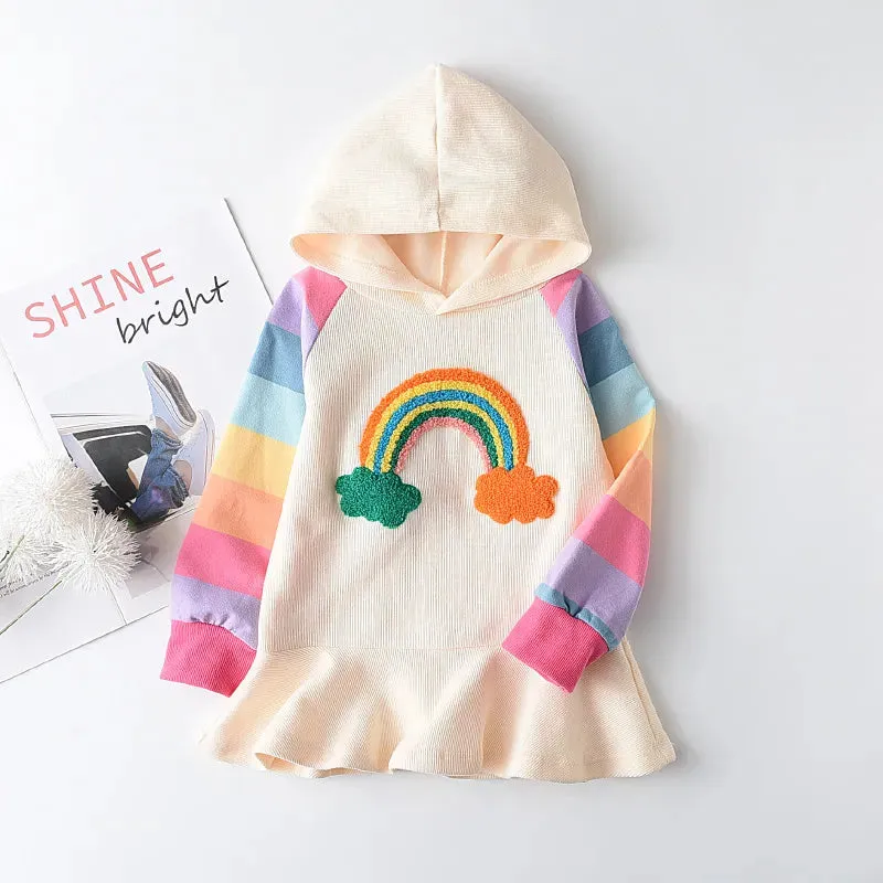 Kids Girls Long Sleeve Mesh Cotton Winter Party Dresses