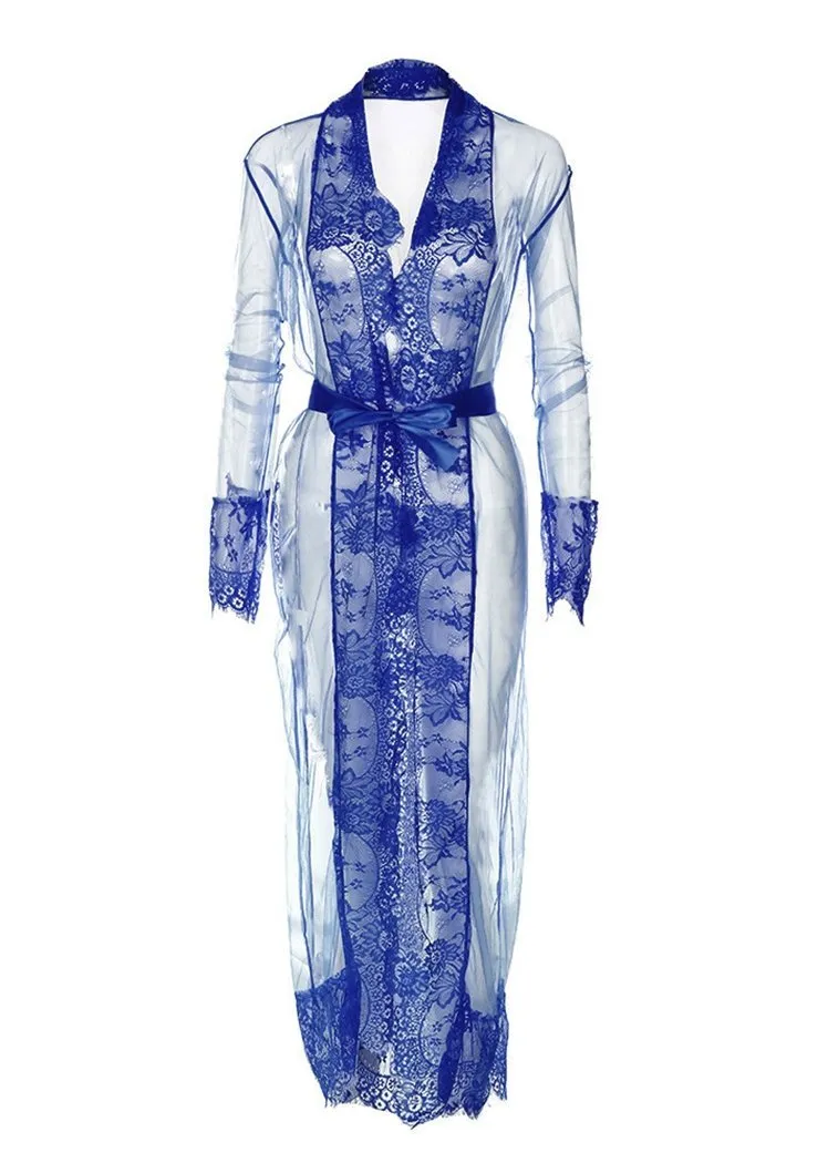 Lace Floral Cardigan Long Sleeve Maxi Lingerie Robe