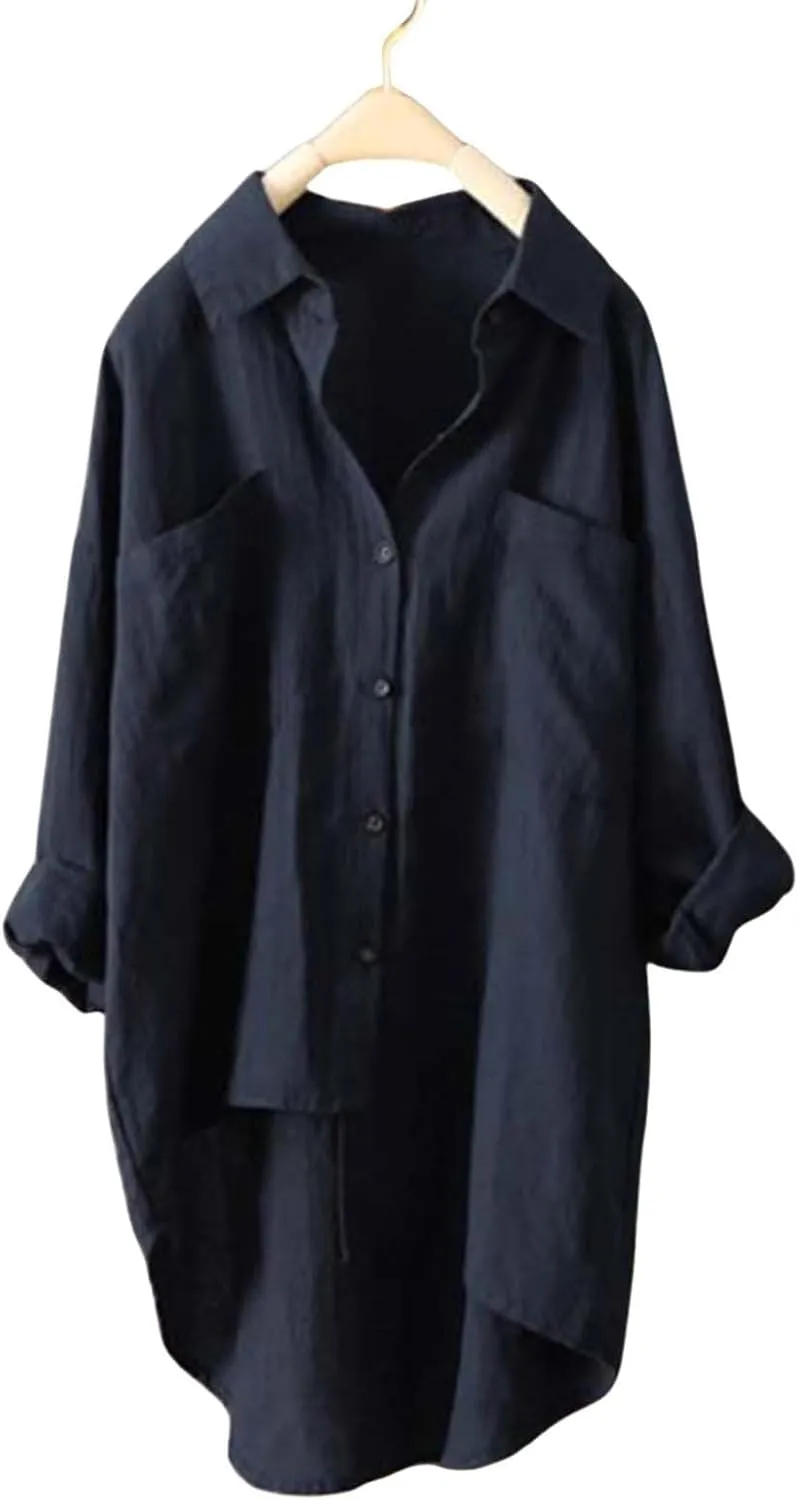 LCMTWX White Linen Shirt Women Linen Outfits Women Summer Solid Color Shirt Long Sleeve Down Loose Fit Vacation Beach