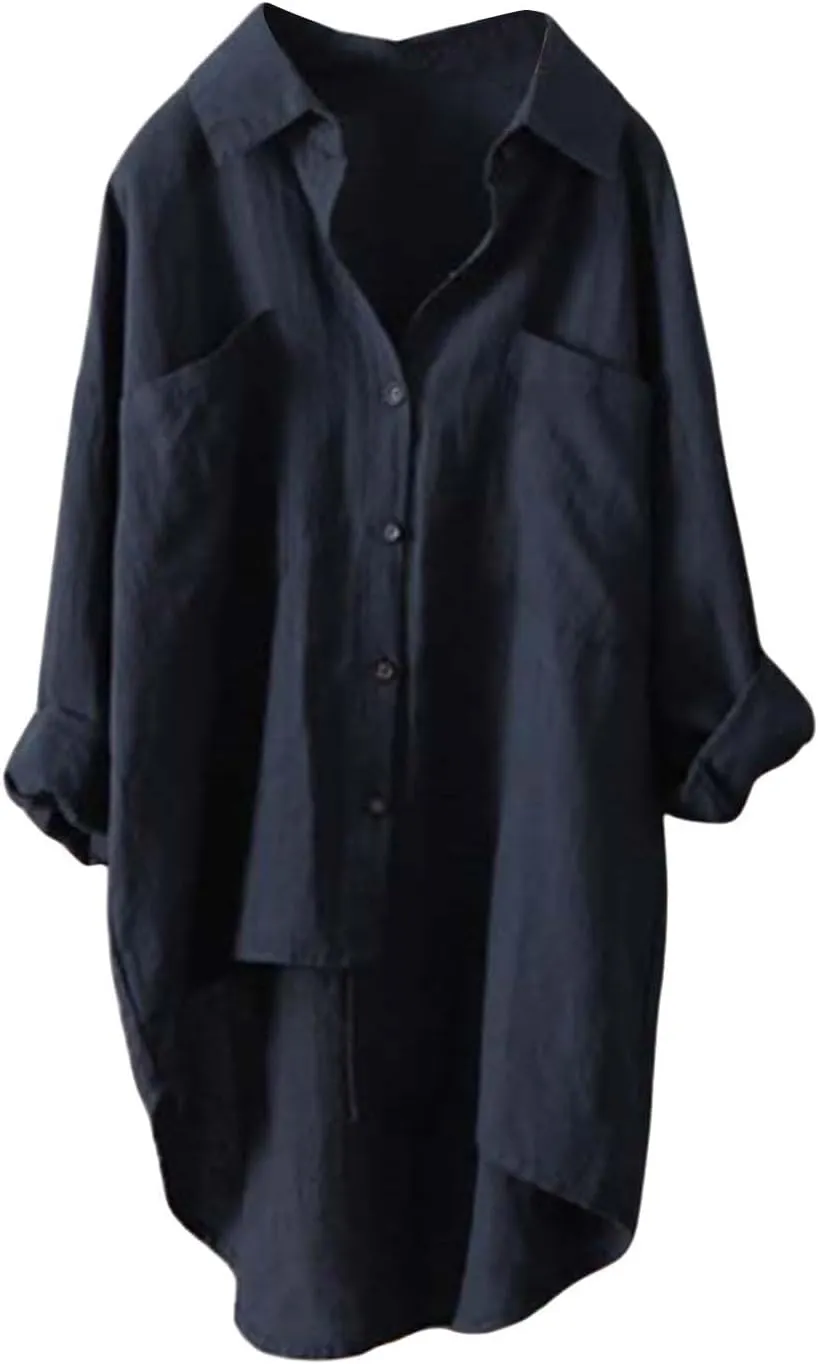 LCMTWX White Linen Shirt Women Linen Outfits Women Summer Solid Color Shirt Long Sleeve Down Loose Fit Vacation Beach