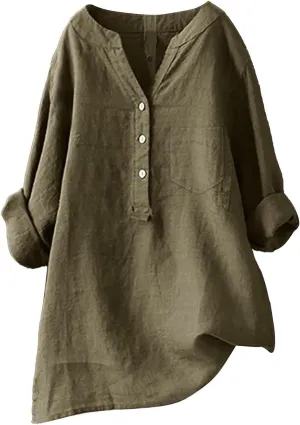 LCMTWX Womens Button Down Shirt Womens Linen Button Down Shirts Cotton Long Sleeved Blouse Blouses Dress