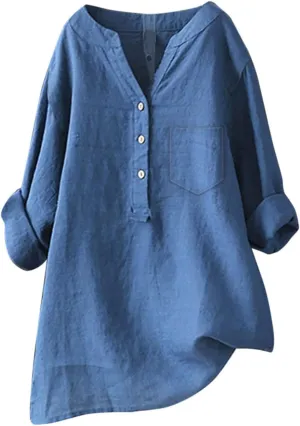 LCMTWX Womens Button Down Shirt Womens Linen Button Down Shirts Cotton Long Sleeved Blouse Blouses Dress