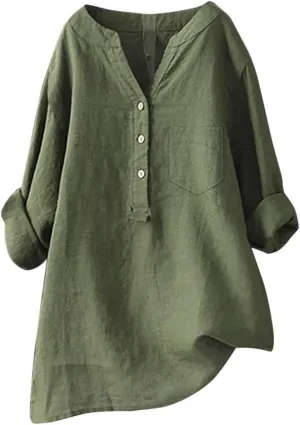 LCMTWX Womens Button Down Shirt Womens Linen Button Down Shirts Cotton Long Sleeved Blouse Blouses Dress