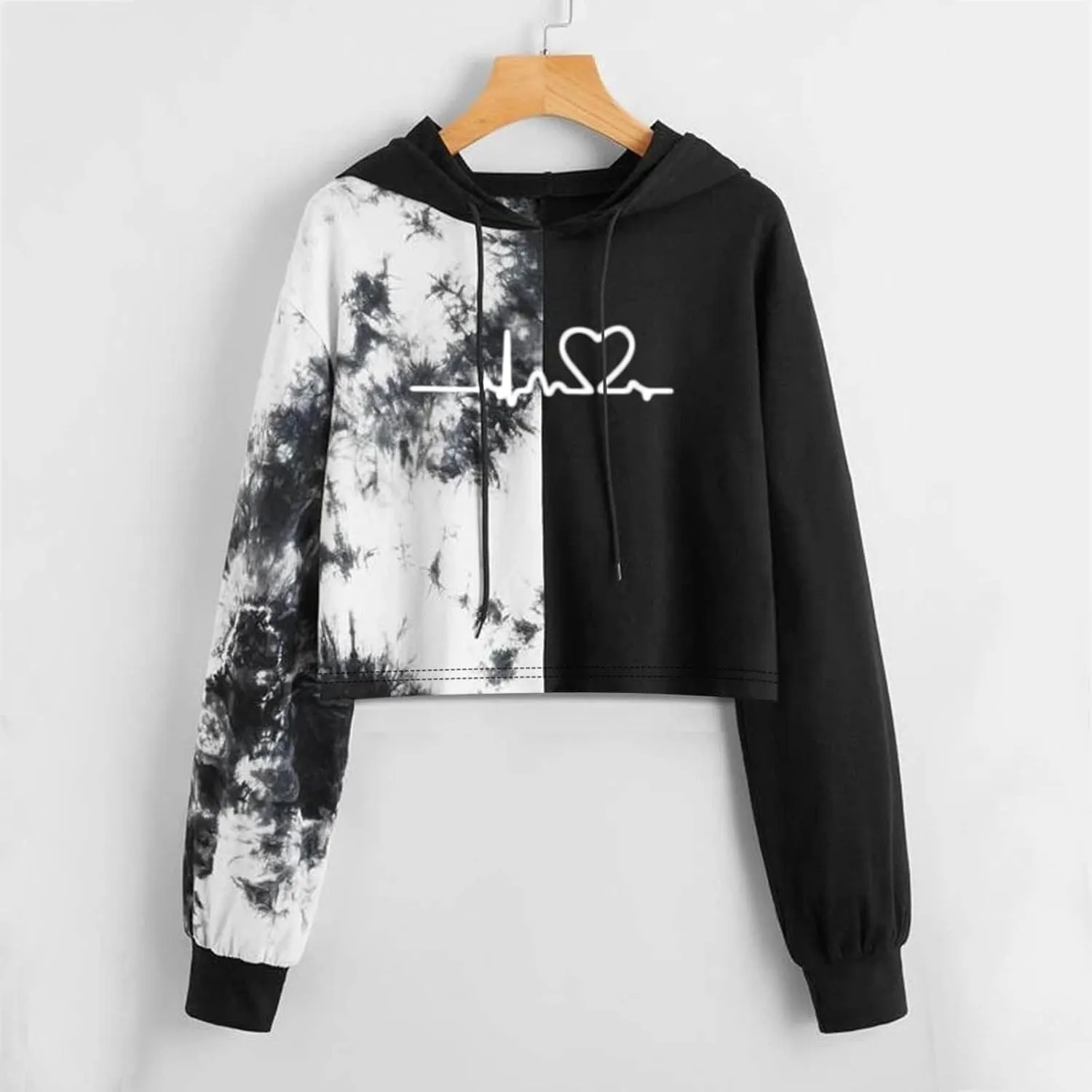 LCMTWX Women's Novelty Graphic Printed Drawstring Hem Hoodies Striped Long Sleeve Crop Sweatshirt Hoodies for Women
