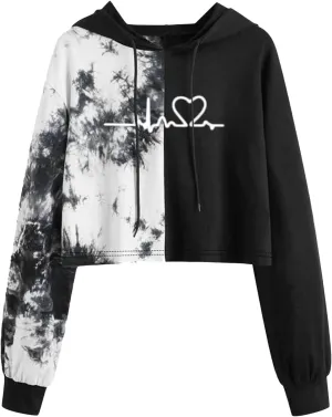 LCMTWX Women's Novelty Graphic Printed Drawstring Hem Hoodies Striped Long Sleeve Crop Sweatshirt Hoodies for Women