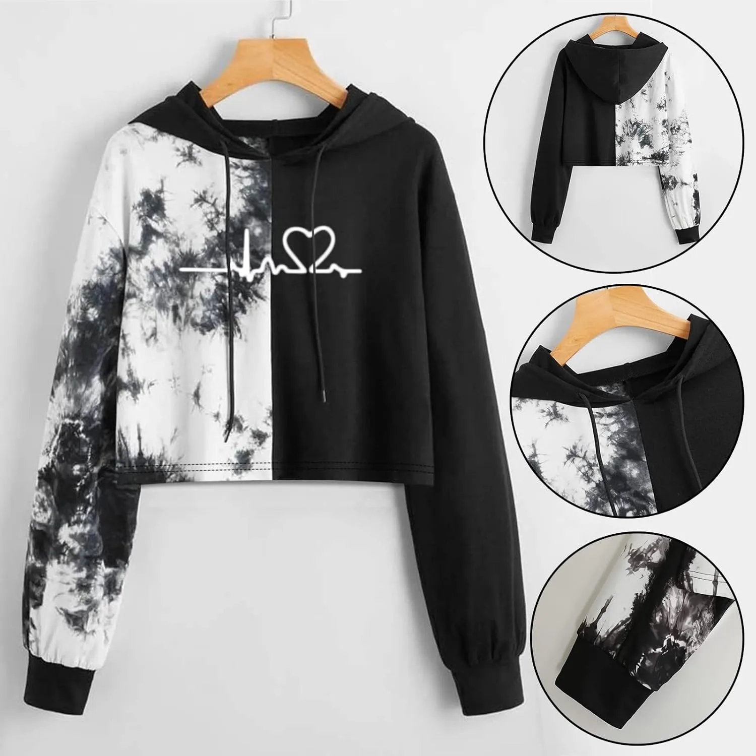 LCMTWX Women's Novelty Graphic Printed Drawstring Hem Hoodies Striped Long Sleeve Crop Sweatshirt Hoodies for Women