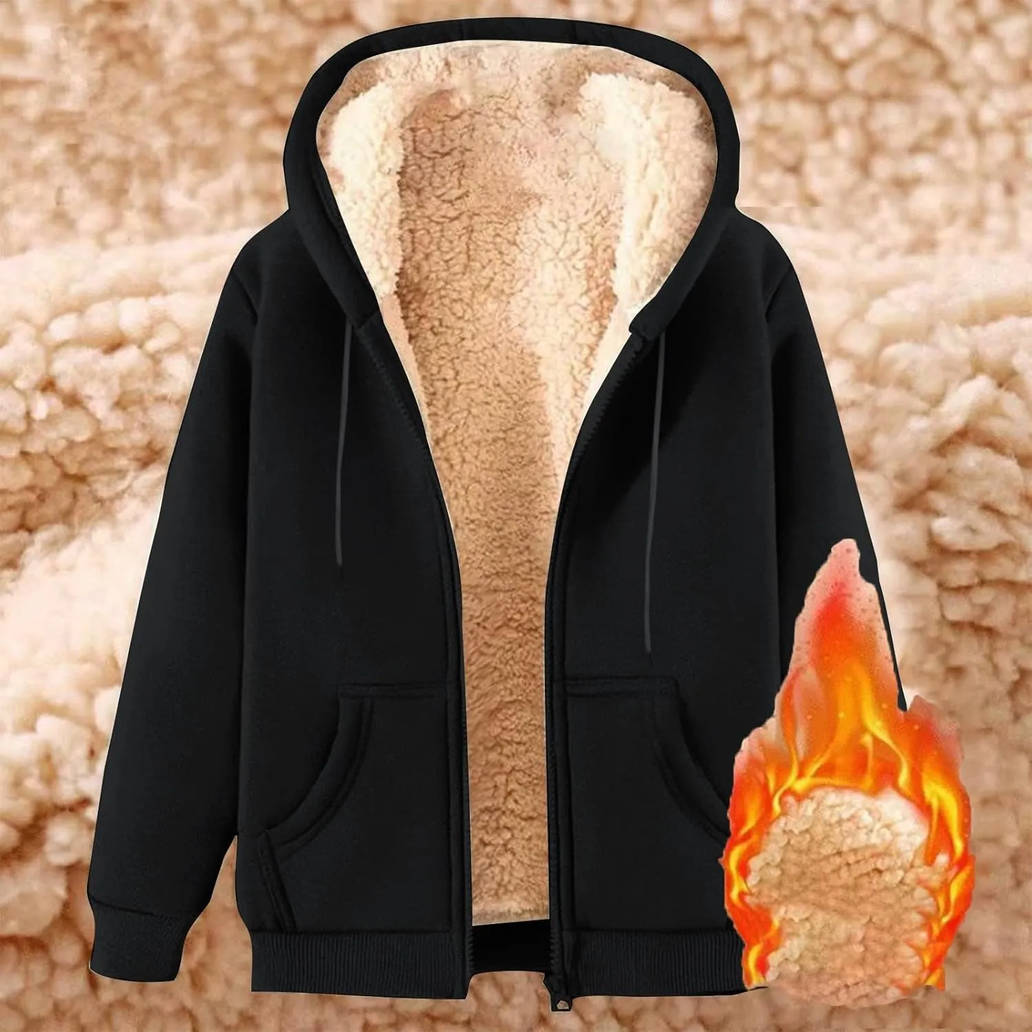 lcziwo Mens Fleece Hoodies Sherpa Lined Jacket Zip up Warm Hooded Sweatshirt Thick Thermal Windproof Winter Coats Outwear