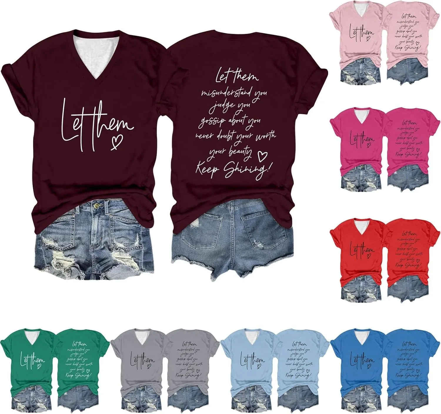 Let Them Shirts for Women Short Sleeve V Neck Graphic Tees 2024 Summer Inspirational Funny Saying Let Them Shirts