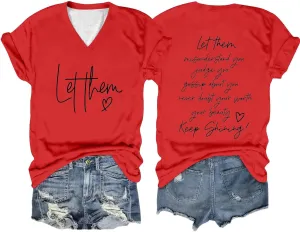 Let Them Shirts for Women Short Sleeve V Neck Graphic Tees 2024 Summer Inspirational Funny Saying Let Them Shirts
